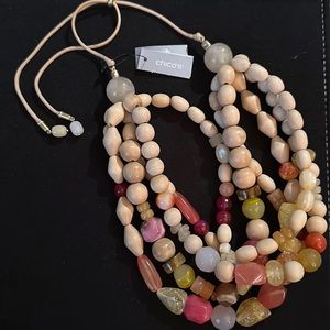 Chicos, multi strand wood bead necklace